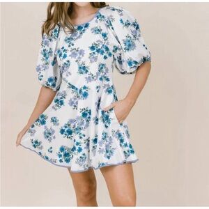 NEW LAROQUE Juliette Mini Dress in Vintage Blue Floral Size L